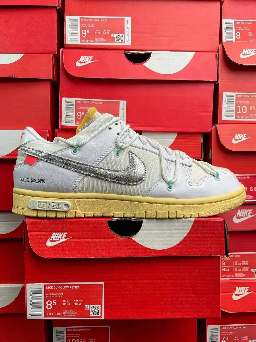 Nike Nike Dunk Low Retro White/Silver Yellow Sneakers White - 1