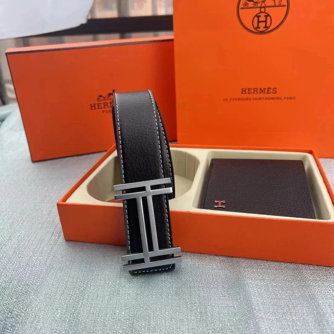 Hermès Hermès H Series Black Leather Belt with Silver H Buckle Black