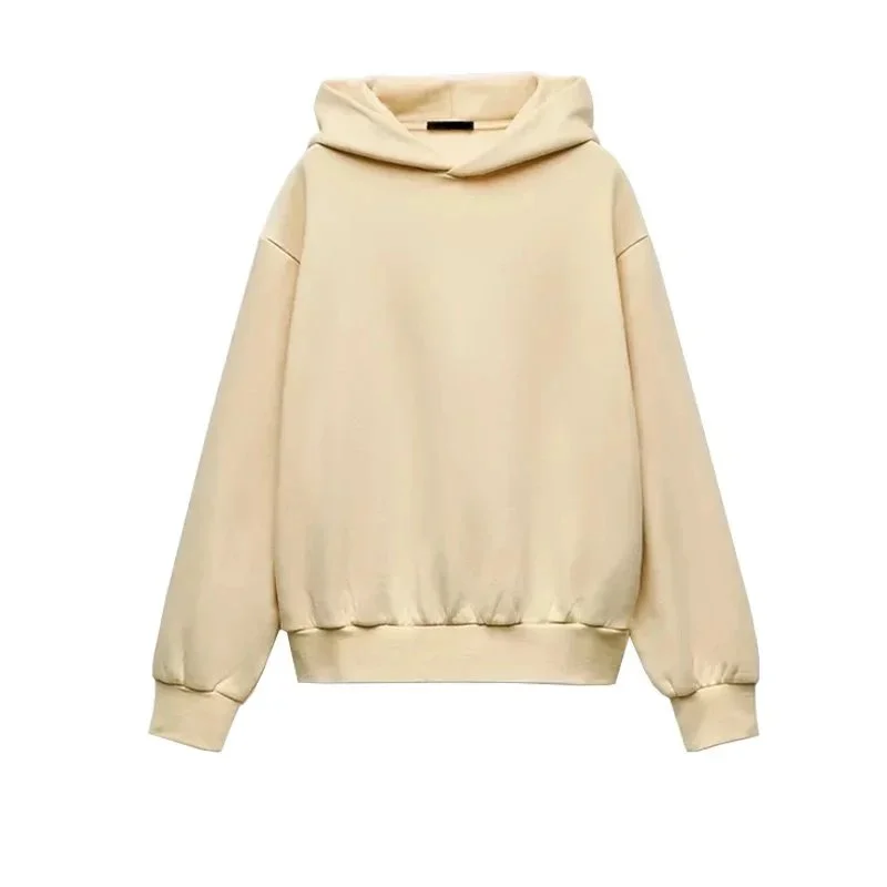 Other Unisex Light Yellow Hoodie Sweatshirt Cream - 1
