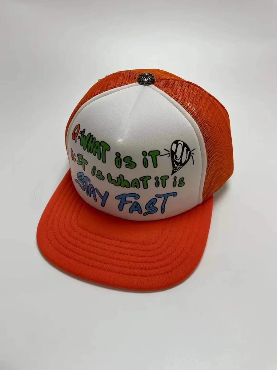 Other Unisex Orange & White Trucker Cap with 'Stay Fast' Print Orange - 1