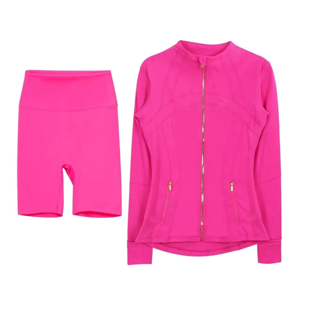 Other Hot Pink Athletic Set with Zip-Up Jacket and Biker Shorts Pink - 1