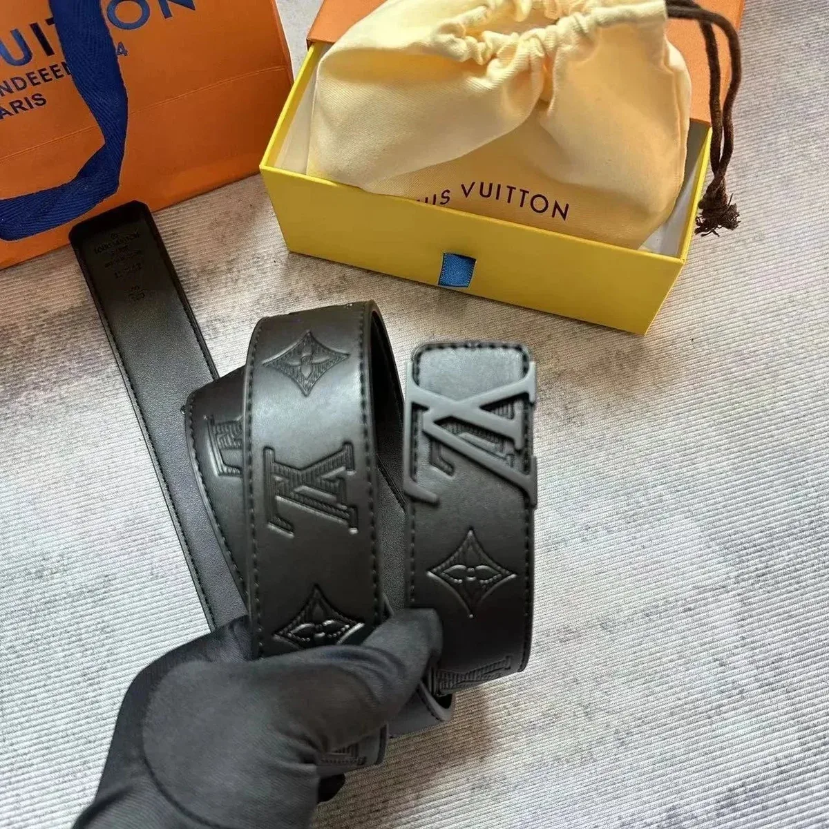Louis Vuitton Louis Vuitton Monogram Black Leather Belt Black