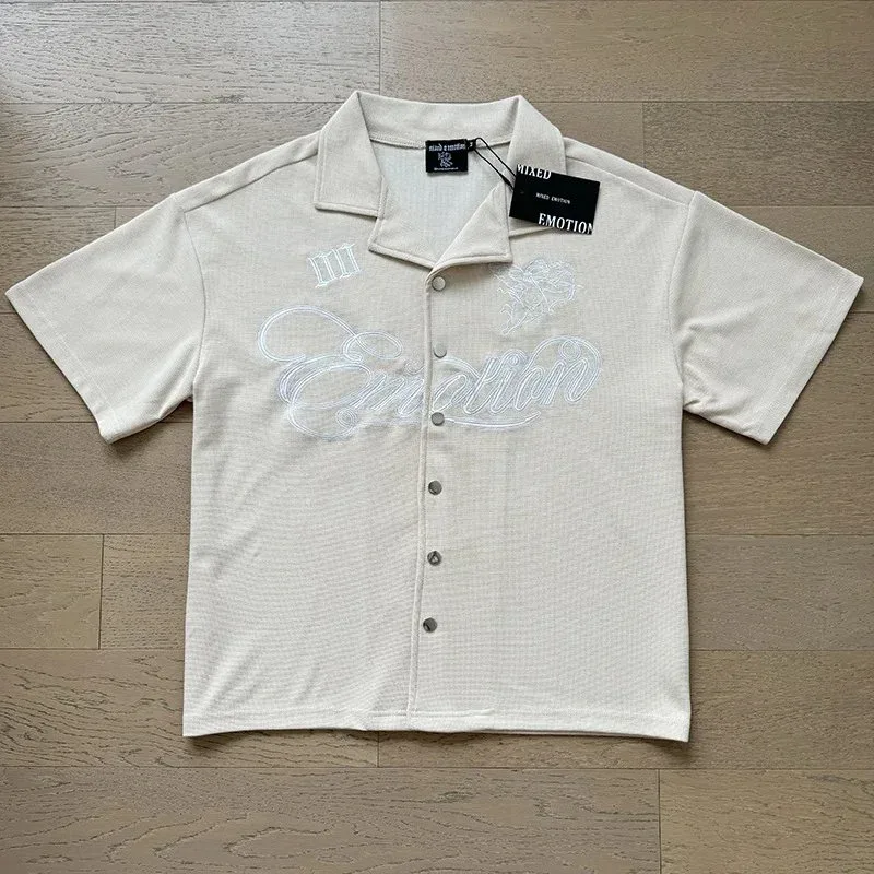 Other 杏色 'Emotion' Embroidered Button-Up Shirt Beige - 1