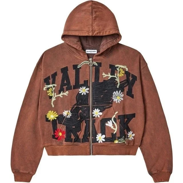 Other Unknown YN-03 Track Hoodie with Floral Embroidery Brown - 1