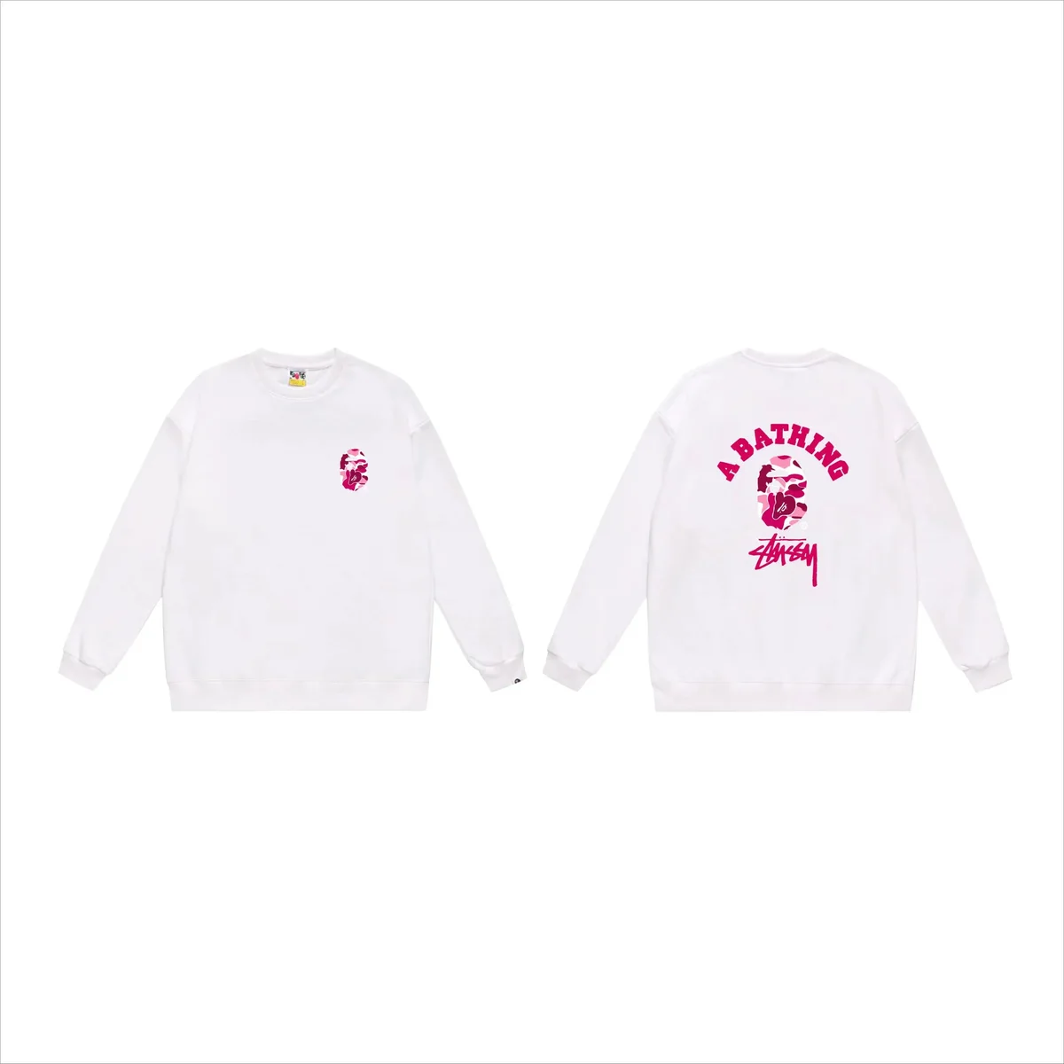 A Bathing Ape A Bathing Ape BAPE STA White Pink Camo Crewneck Sweatshirt White - 1