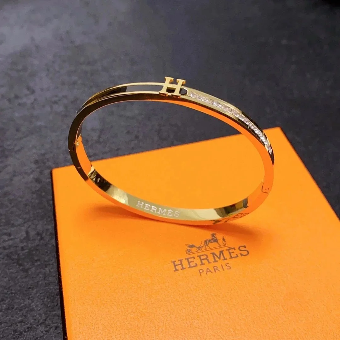 Hermès Hermès H Gold Diamond Bangle Bracelet Gold