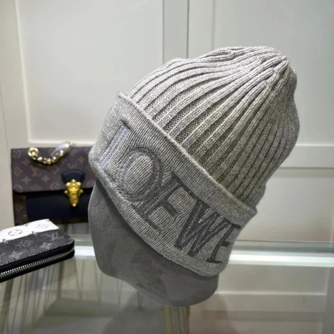 Loewe Loewe Knit Beanie in Grey with Embroidered Logo Grey