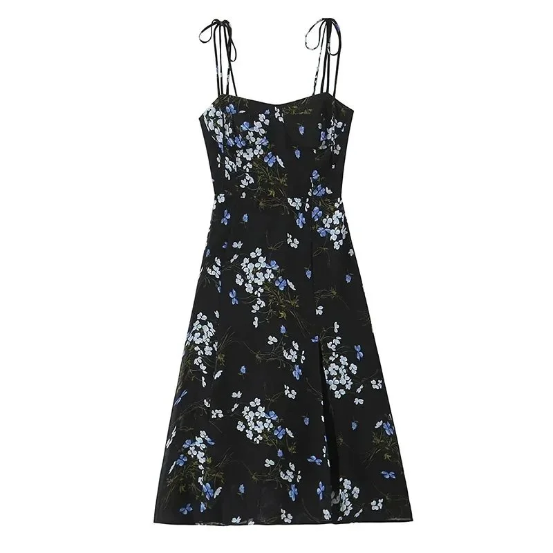 Other Black Floral Print Midi Dress Black - 1