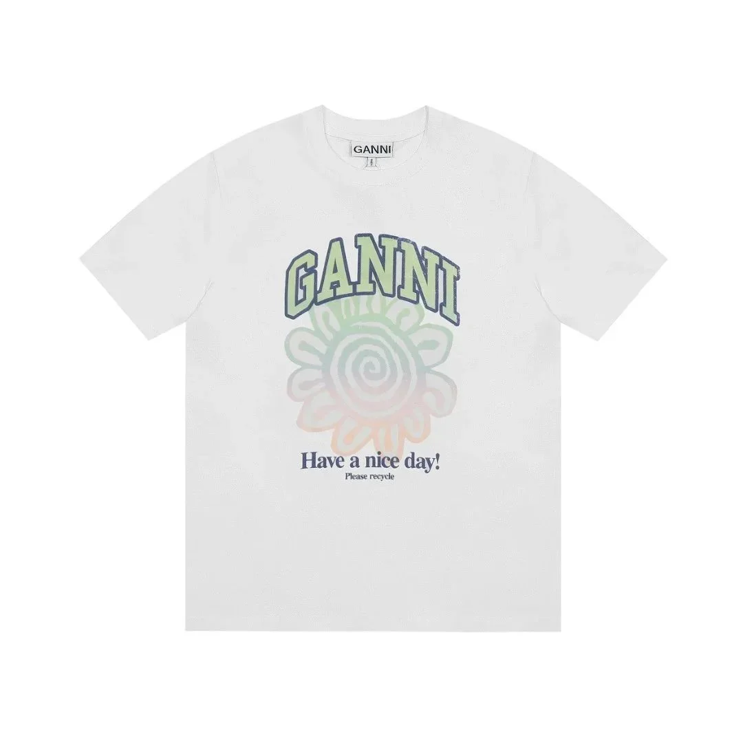 Ganni Ganni Have a Nice Day! White Green T-Shirt White - 1