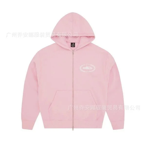 Pink Solid Hoodie Zip-Up Sweatshirt — listing image