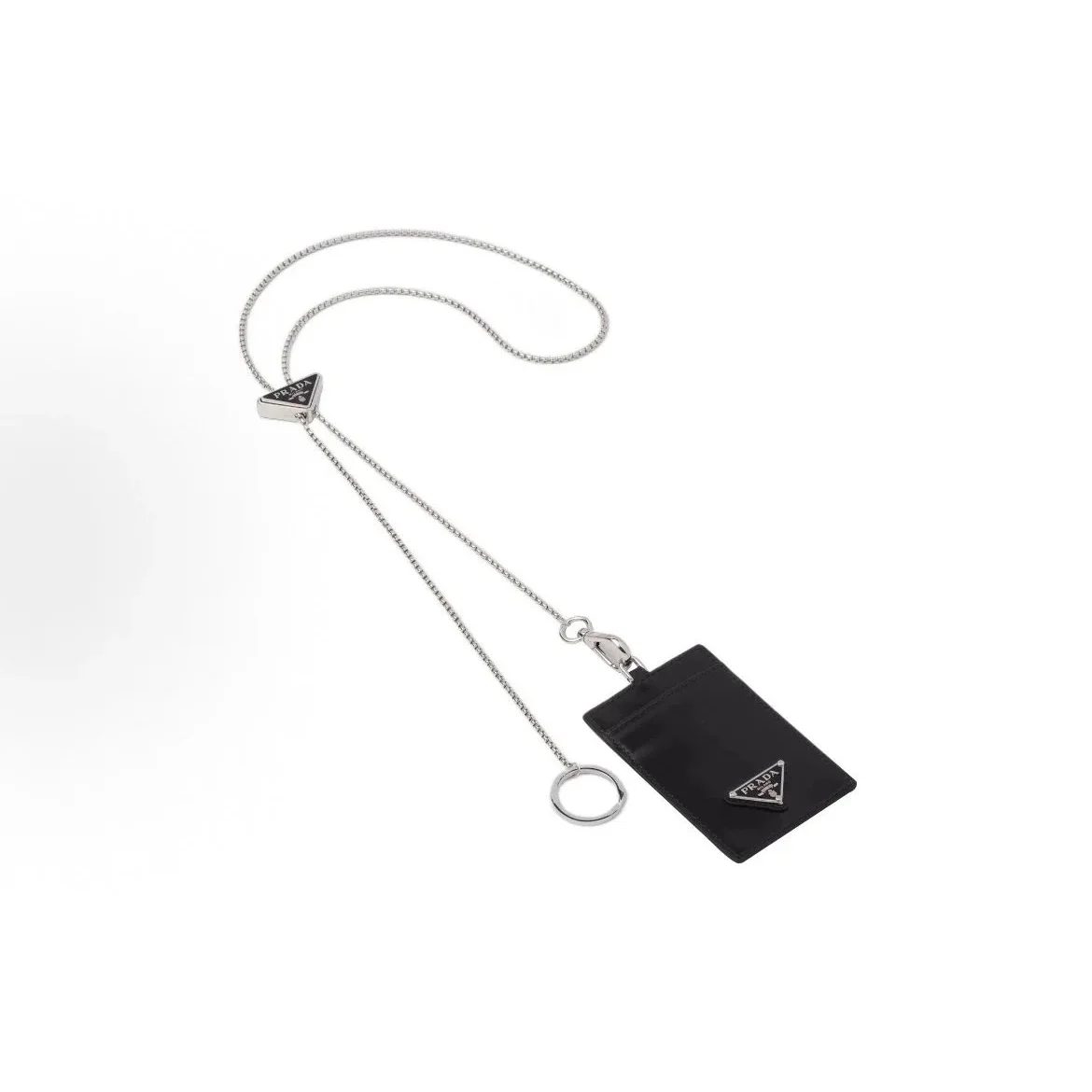 Prada Prada Black Triangle Logo Card Holder Lanyard Black