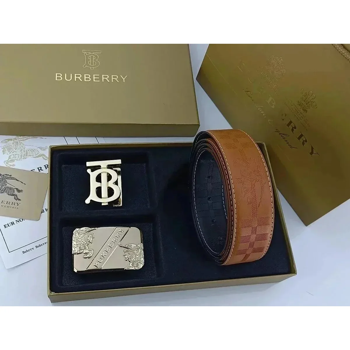 Burberry Burberry Classic Check Belt Set in Tan & Black Brown - 1