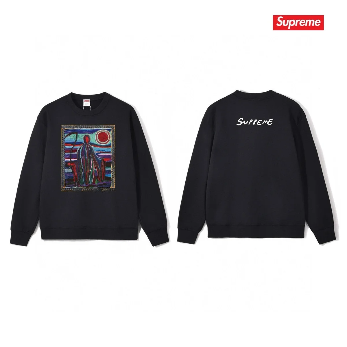 Supreme Supreme Black Art Print Crewneck Sweatshirt Black - 1