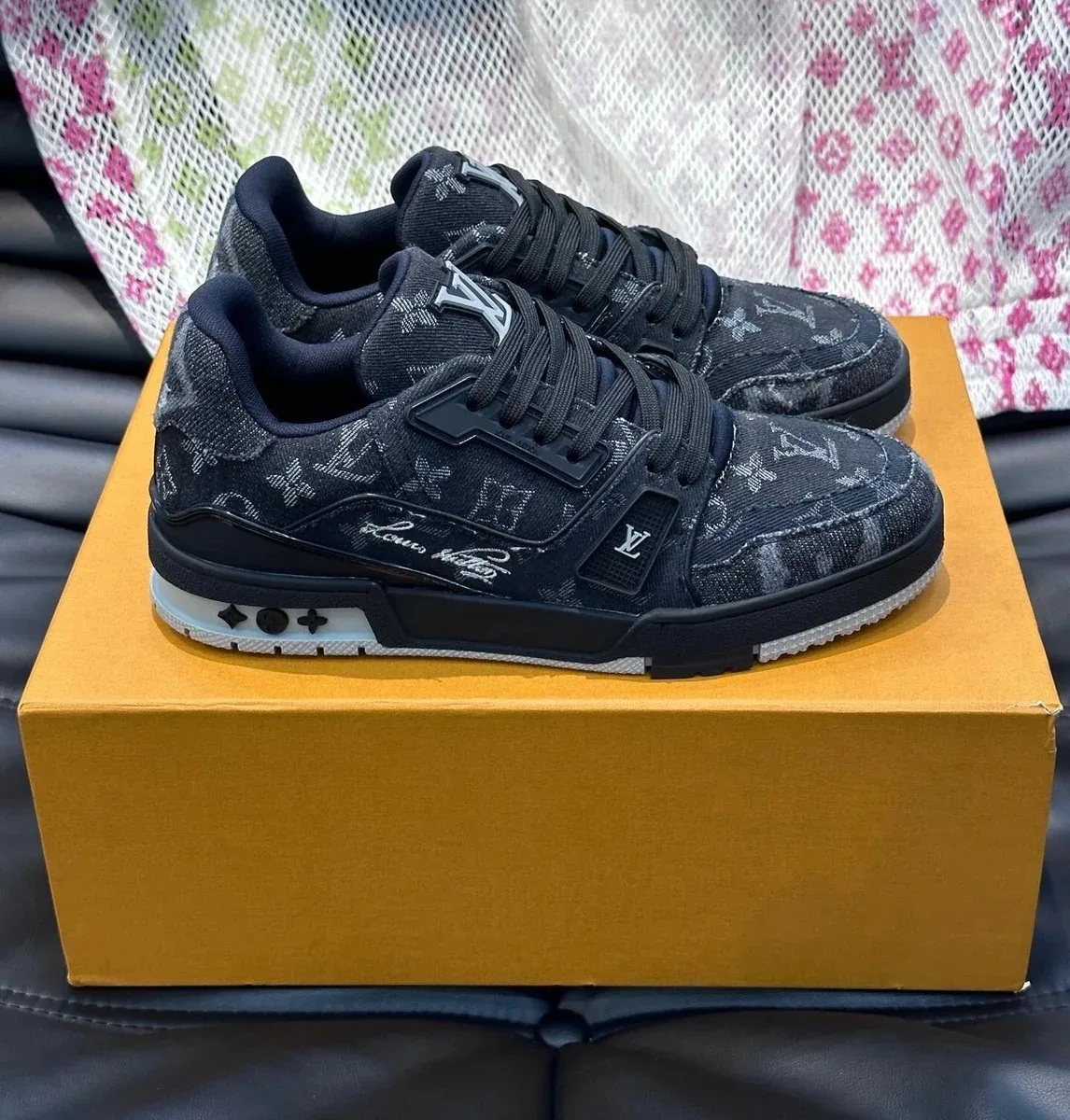 Louis Vuitton Louis Vuitton LV Trainer Monogram Denim Sneakers Black