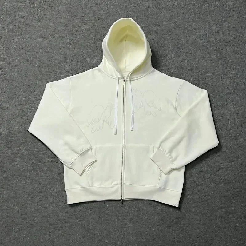 Other Unisex White Angel Wings Zip-Up Hoodie White - 1