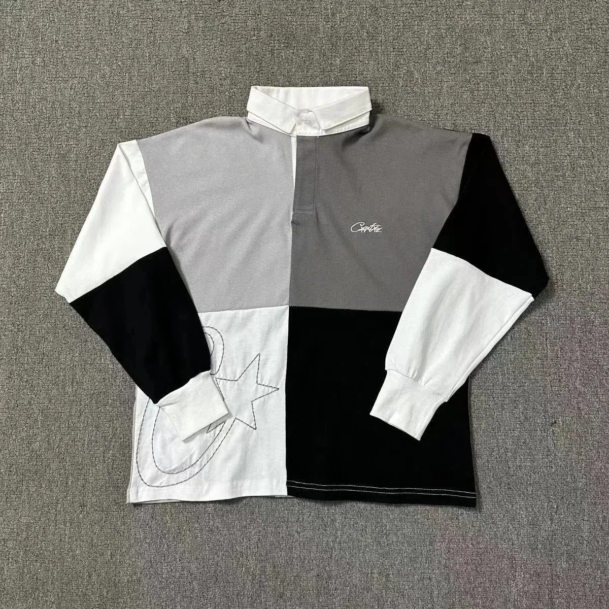 Other Color Block Long Sleeve Polo Shirt Black - 1