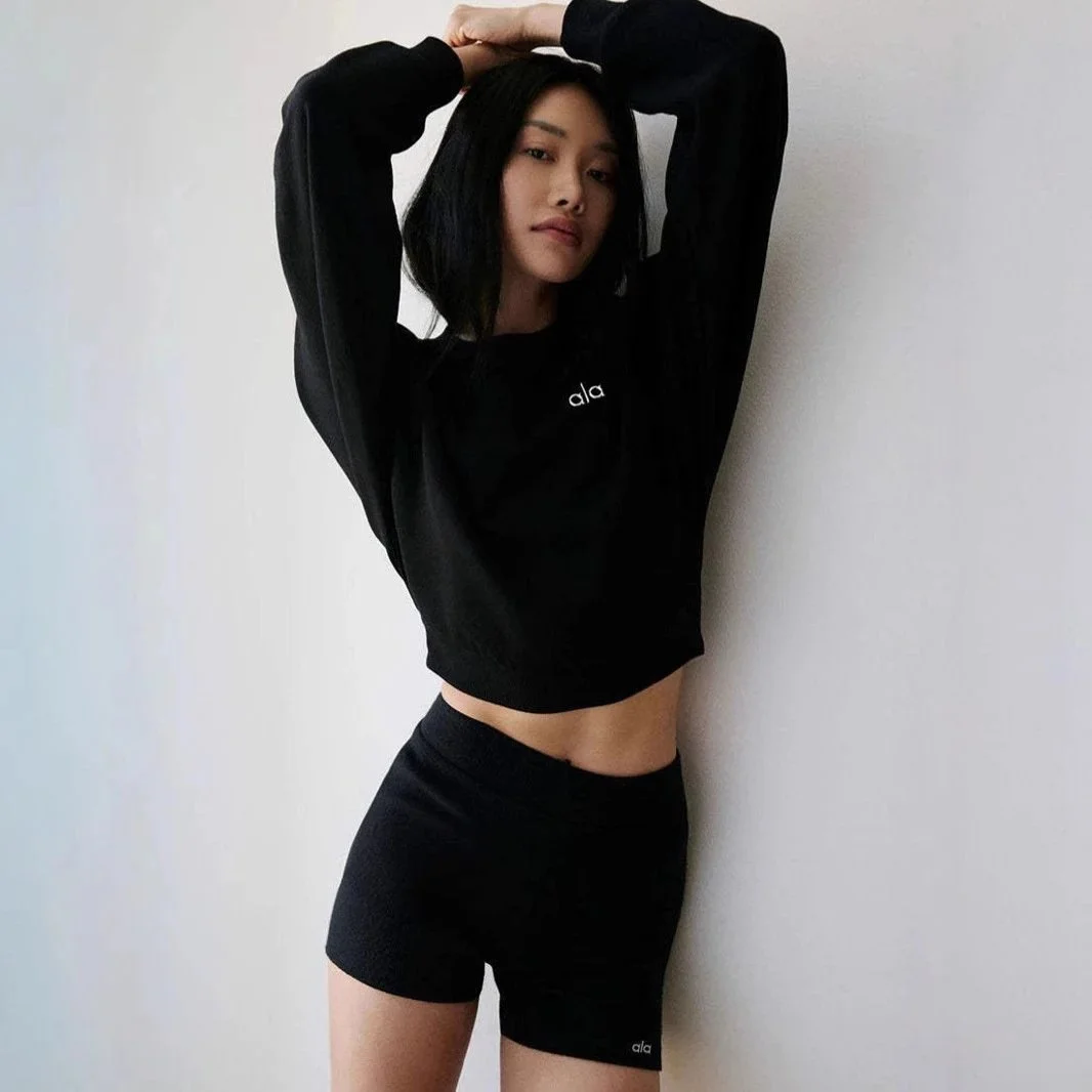 Other Black (Fleece Lined) Crop Top & Shorts Set Black - 1