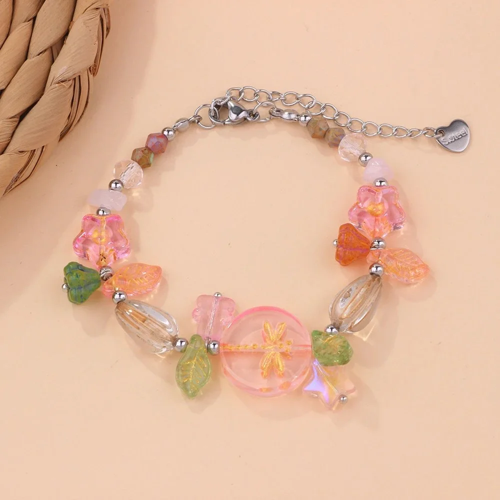 Other Spring Forest Bead Bracelet - Colorful Floral Design Pink - 1