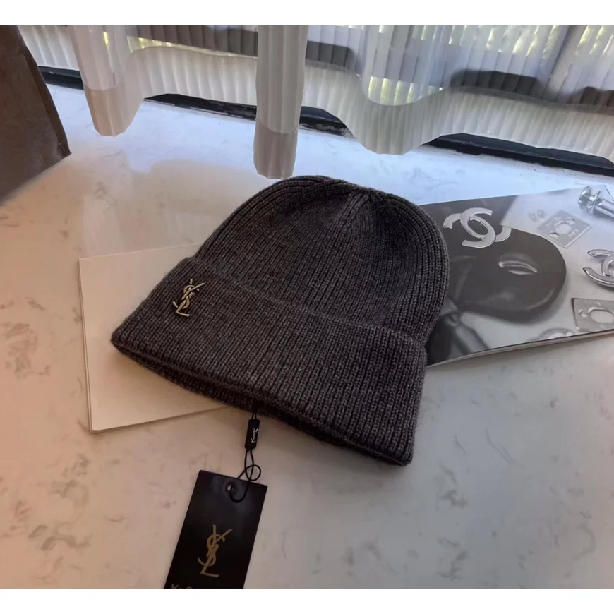 Saint Laurent Saint Laurent YSL Beanie Dark Grey Headwear Grey - 1