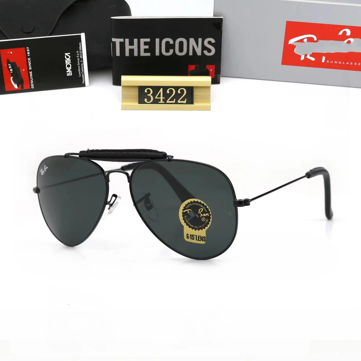 Ray-Ban Ray-Ban Aviator 3422 Black G-15 Sunglasses Black - 1