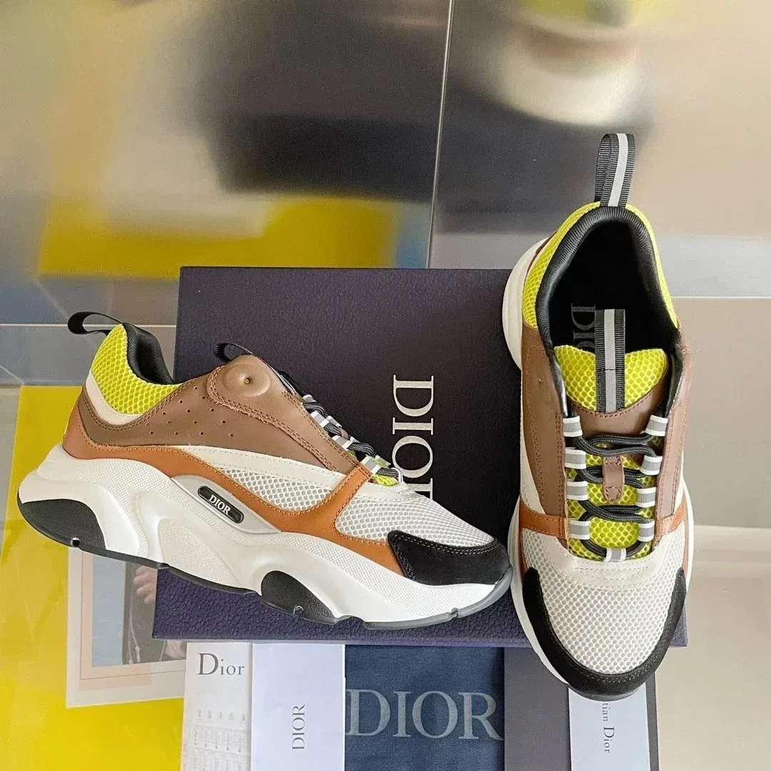 Dior Dior B23 Brown/Neon Yellow Multicolor Sneakers Multicolor