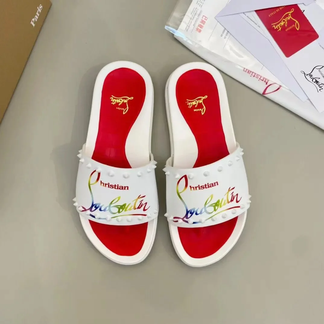 Christian Louboutin Christian Louboutin White彩钉 Slide Sandals White - 1