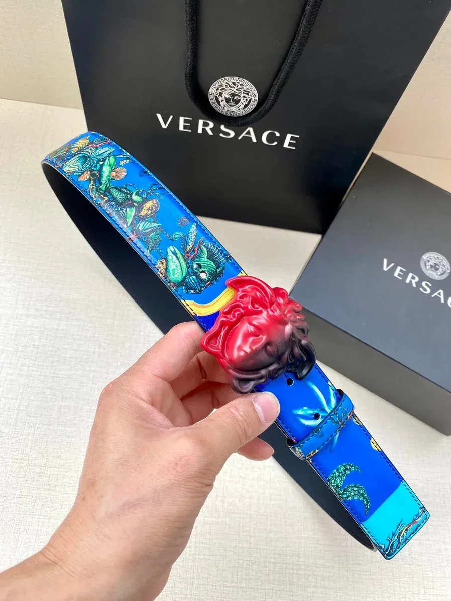 Versace Versace Medusa Head Belt Blue Ocean Print Blue - 1