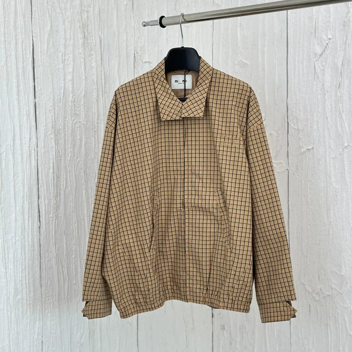 Miu Miu Miu Miu Checkered Oversized Jacket Beige