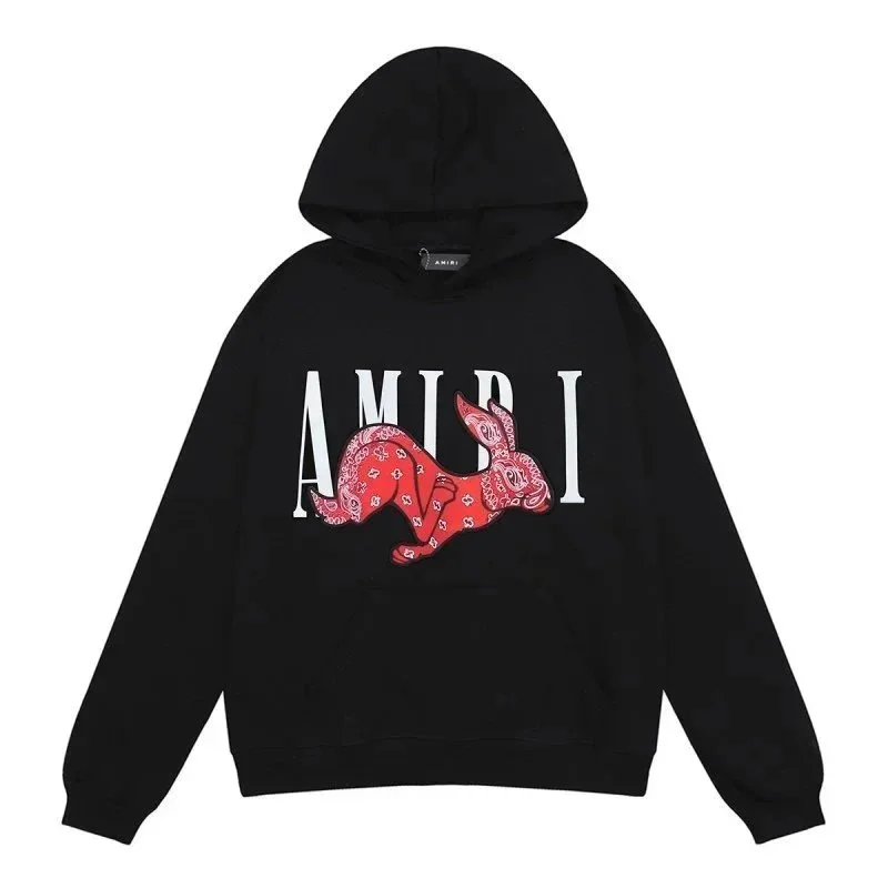 Amiri Amiri Triple Black Hoodie with Red Bandana Rabbit Print Black - 1