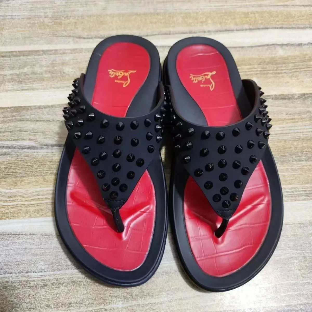 Christian Louboutin Christian Louboutin Spike Thong Sandals Black/Red Black - 1