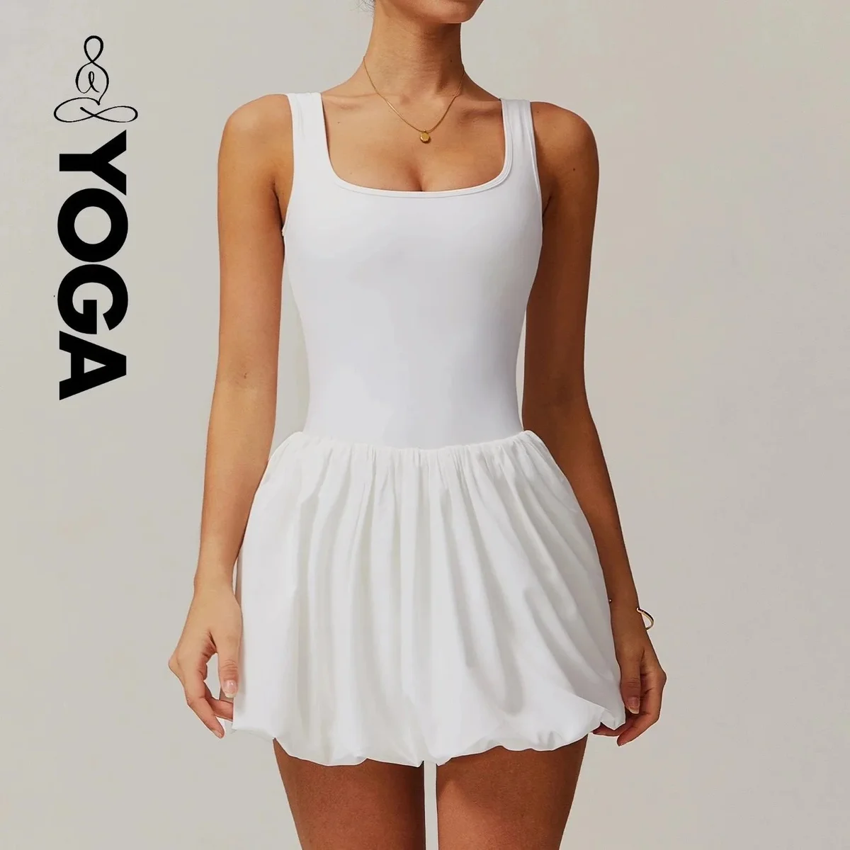 Other Yoga White Bubble Skirt Dress White - 1