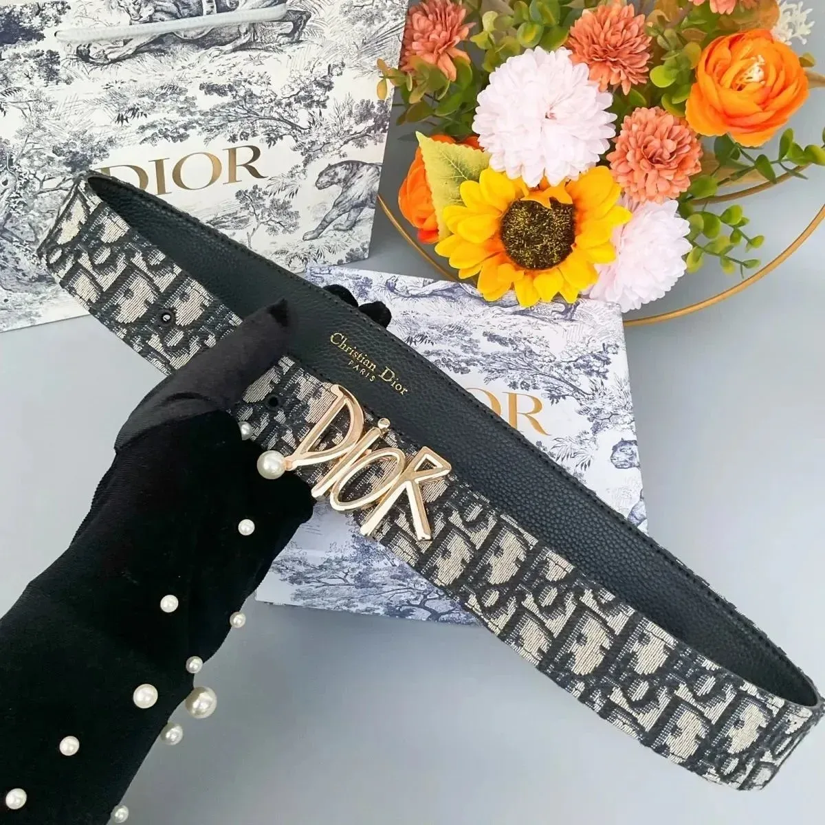 Dior Dior Monogram Belt Black Leather Accessory Black
