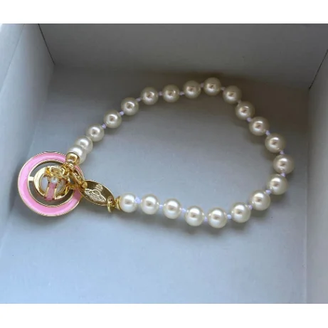 Other Pearl Bead Bracelet with Pink Enamel Ring White - 1