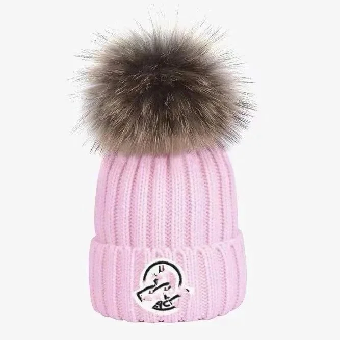 Other Pink Fur Pom Beanie Hat Pink - 1