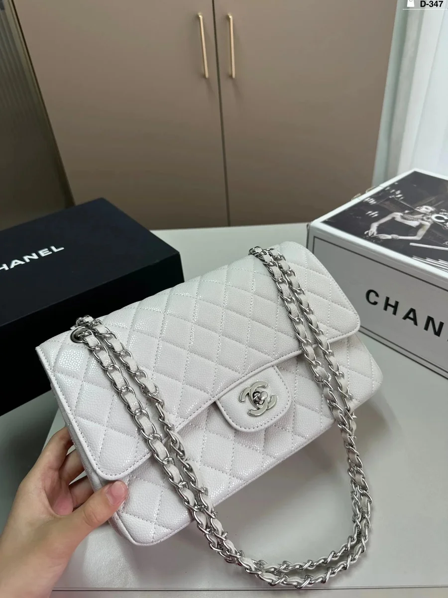 Chanel Classic Flap White Caviar Leather Bag