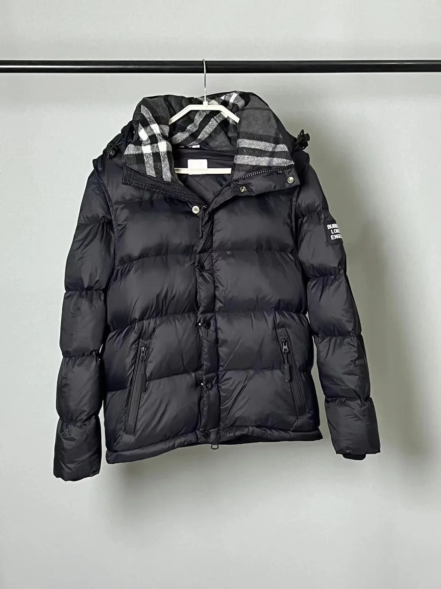 Burberry Burberry Black Check Collar Puffer Coat Black - 1