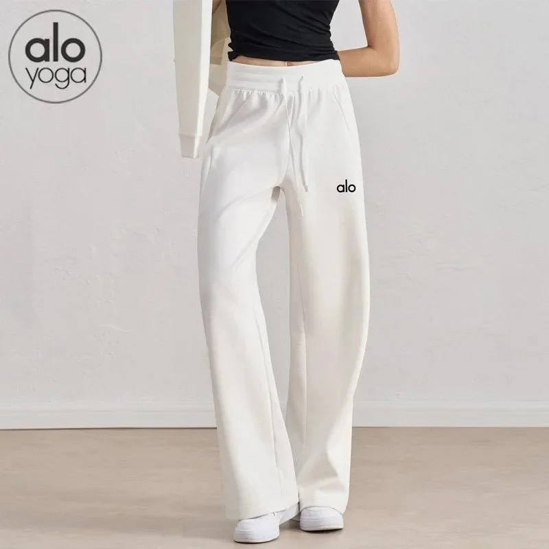 Alo Yoga Alo Yoga White 'alo' Logo Wide Leg Pants White - 1
