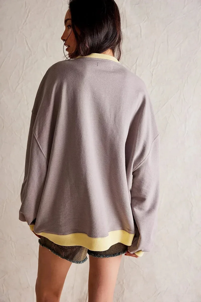 Other Oversized Grey Crewneck Sweatshirt with Yellow Trim Grey - 1