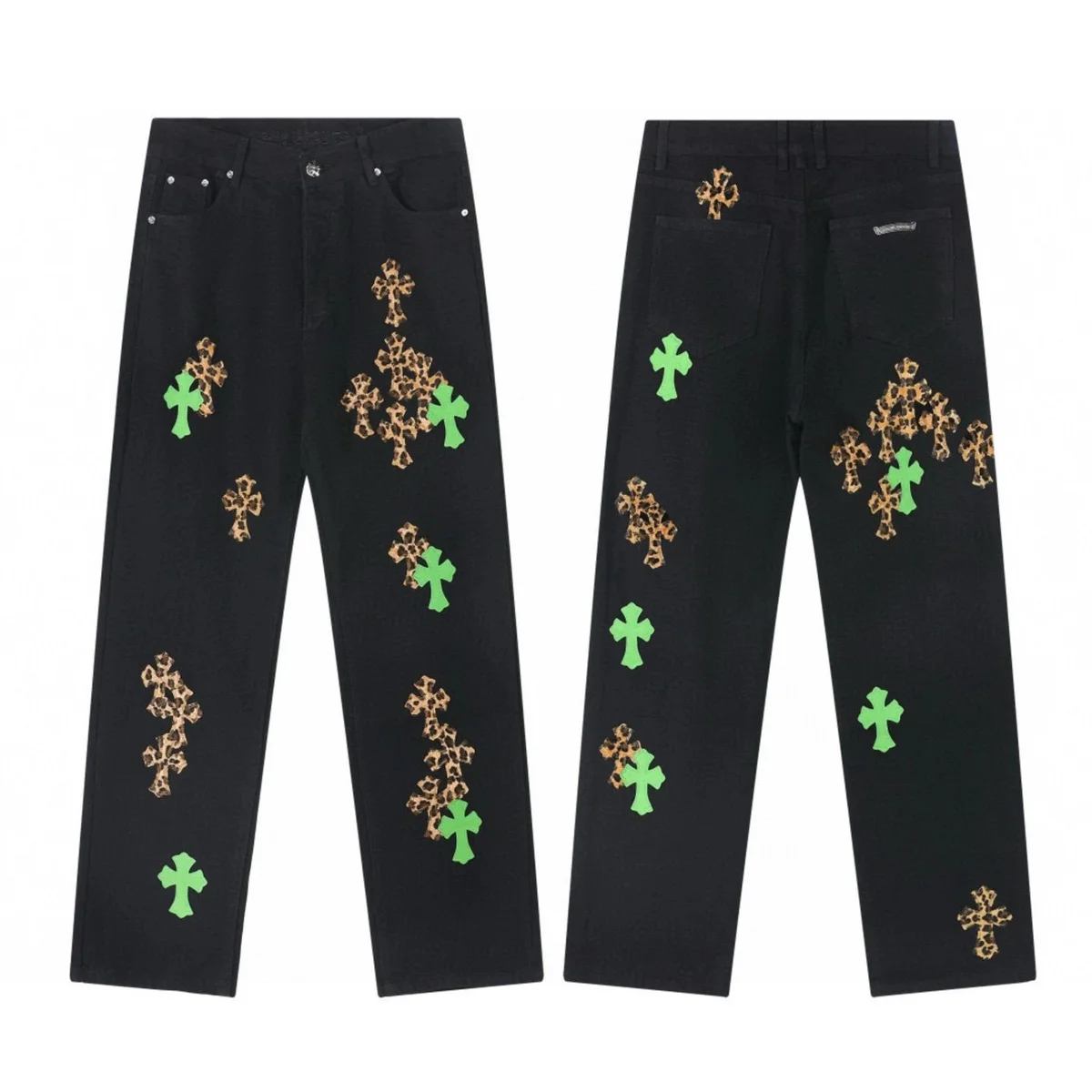 Chrome Hearts Chrome Hearts CH Cross Black Leopard Green Cross Trousers Black