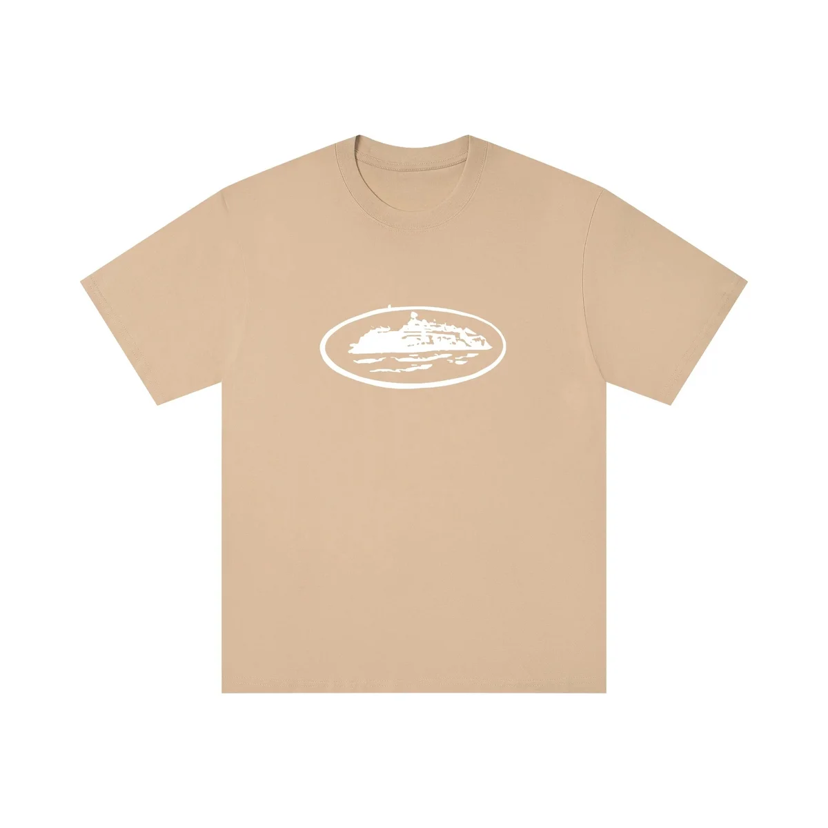 Other Unisex Beige T-Shirt with White Oval Graphic T-Shirts Beige - 1