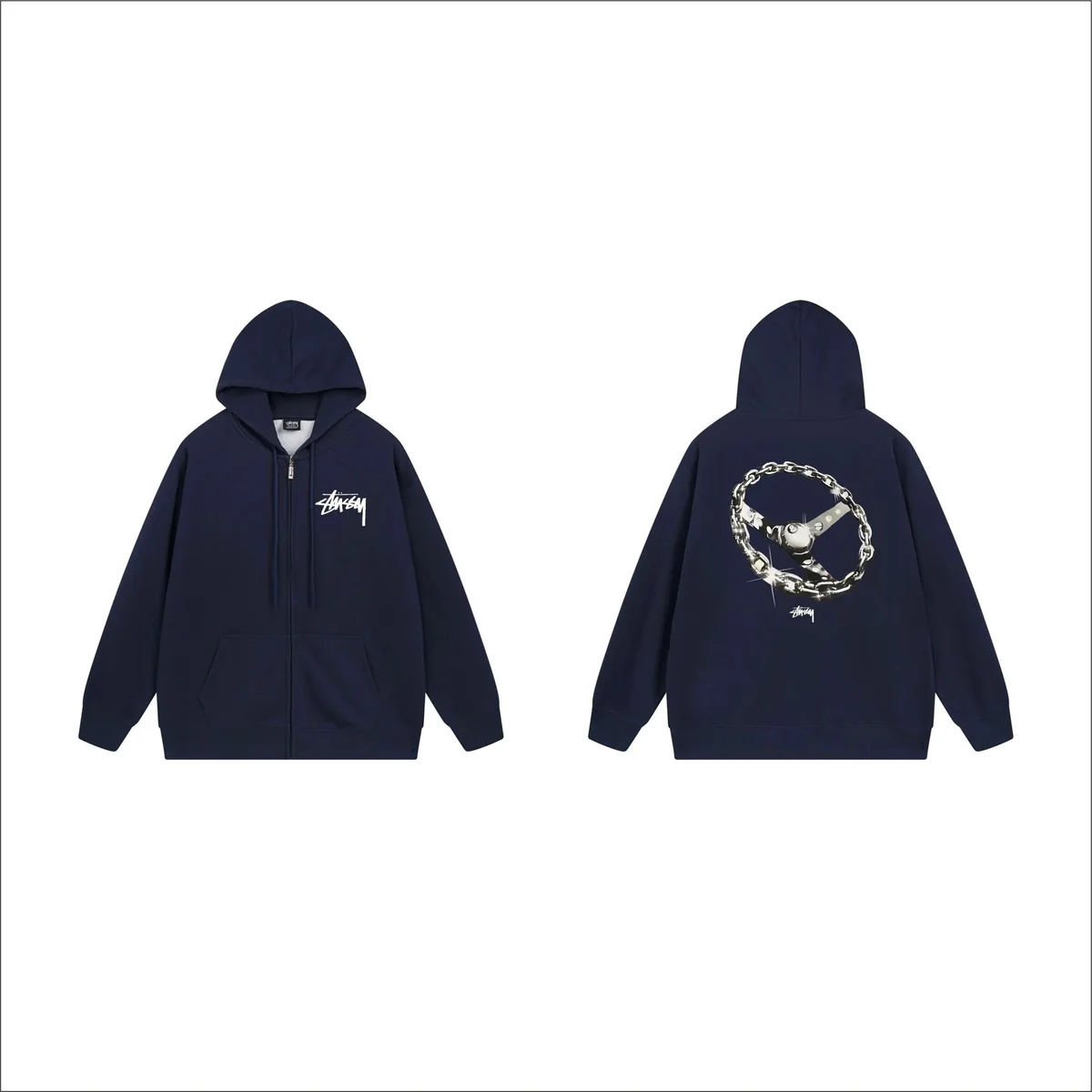 Stussy Stussy Chain Steering Hoodie Navy Streetwear Navy - 1