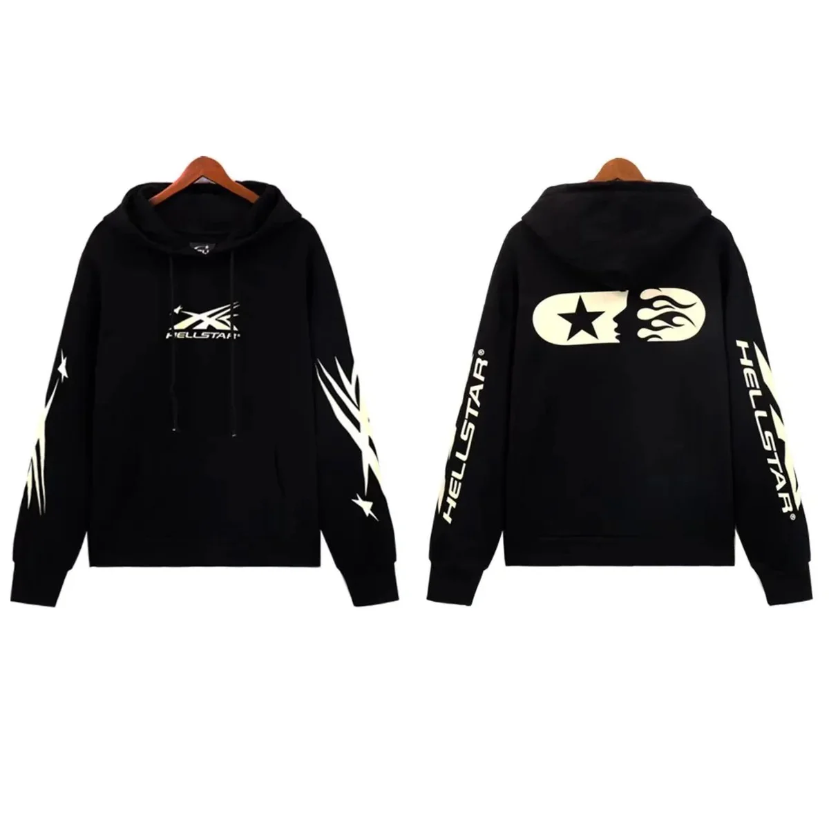Hellstar Hellstar HO-17 Black Hoodie with Flame & Star Print Black - 1