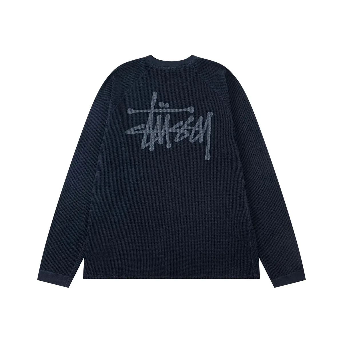 Stussy Stussy Basic Logo Navy Waffle Knit Long-Sleeve Shirt Navy - 1