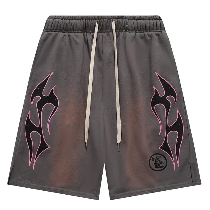 Hellstar Hellstar 07 Charcoal Pink Flame Shorts Grey - 1