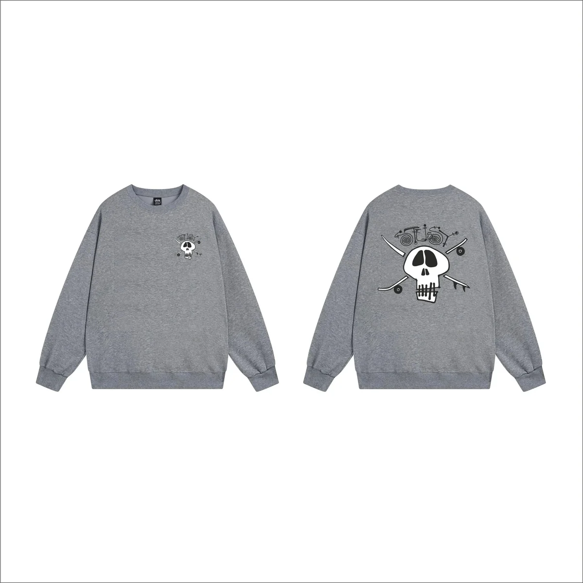 Stussy Stussy Stüssy Skull Graphic Crewneck Sweatshirt Grey Grey - 1