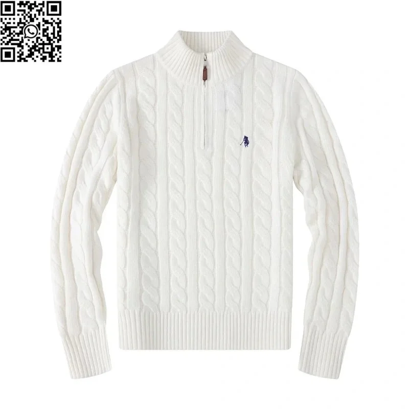 Polo Ralph Lauren Polo Ralph Lauren Classic Logo White Half-Zip Cable Knit Sweater White - 1