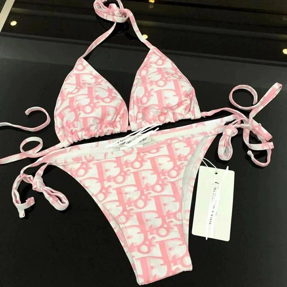 Dior Dior Oblique Pink/White Bikini Set Pink