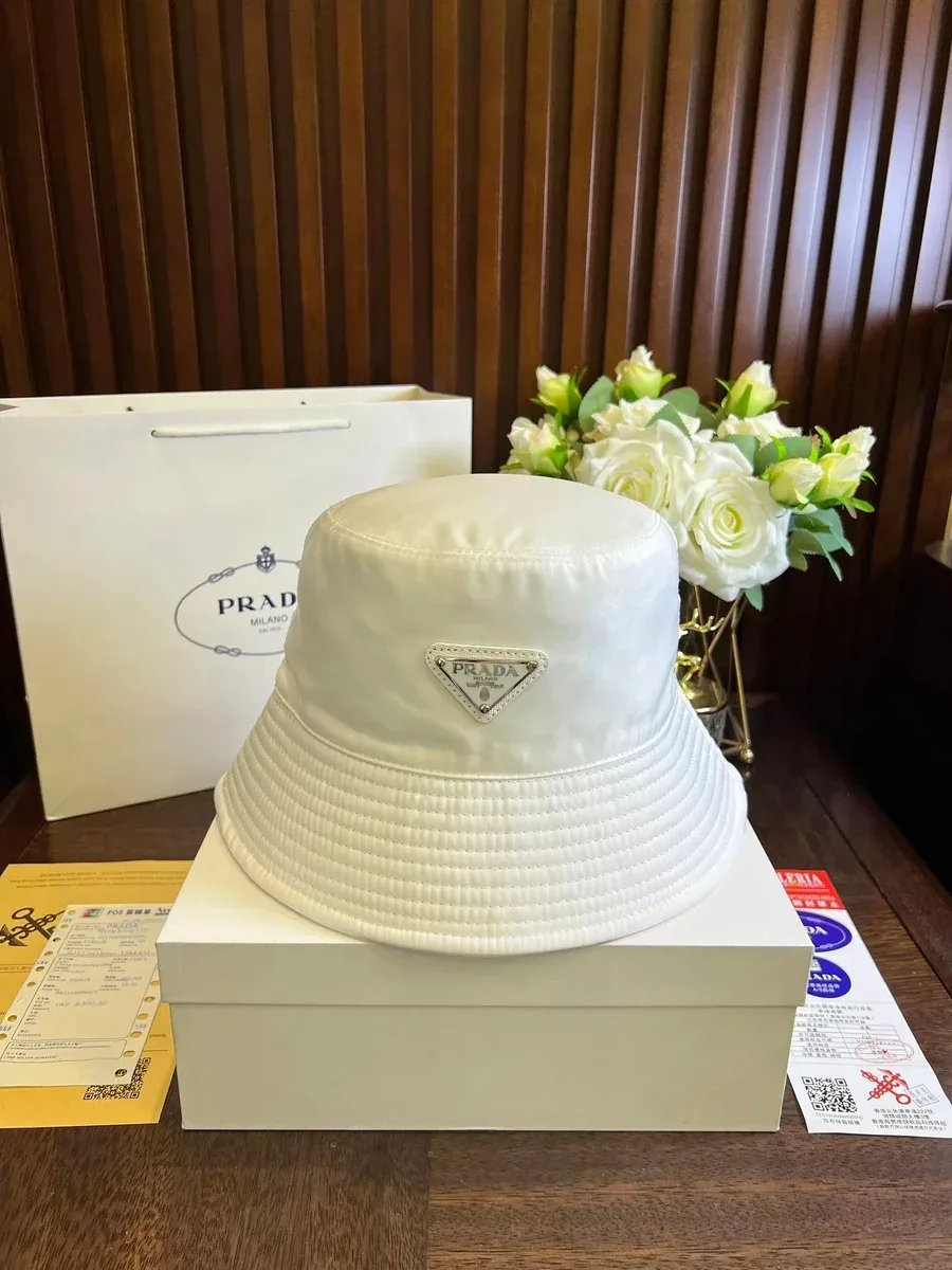 Prada Prada White Triangle Logo Bucket Hat White