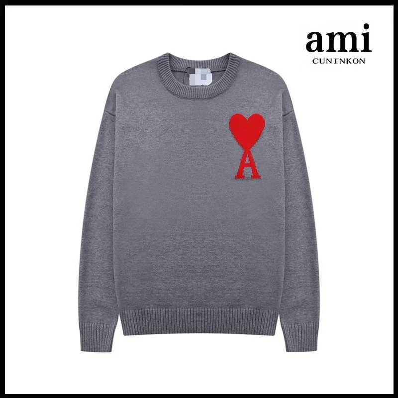 Ami Paris AMI Ami de Coeur Gray/Red Heart Knit Sweater Grey - 1