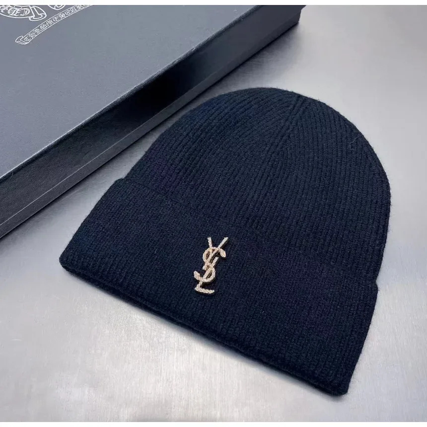 Saint Laurent Saint Laurent YSL Logo Beanie Navy Navy - 1
